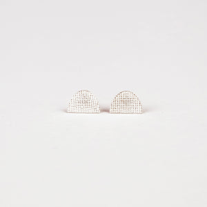 Textured Silver Half Oval Studs Large