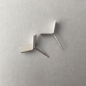 Textured Silver Folded Rectangle Studs