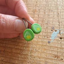 Load image into Gallery viewer, Mini Round Drop Hook Earrings in Green & Yellow