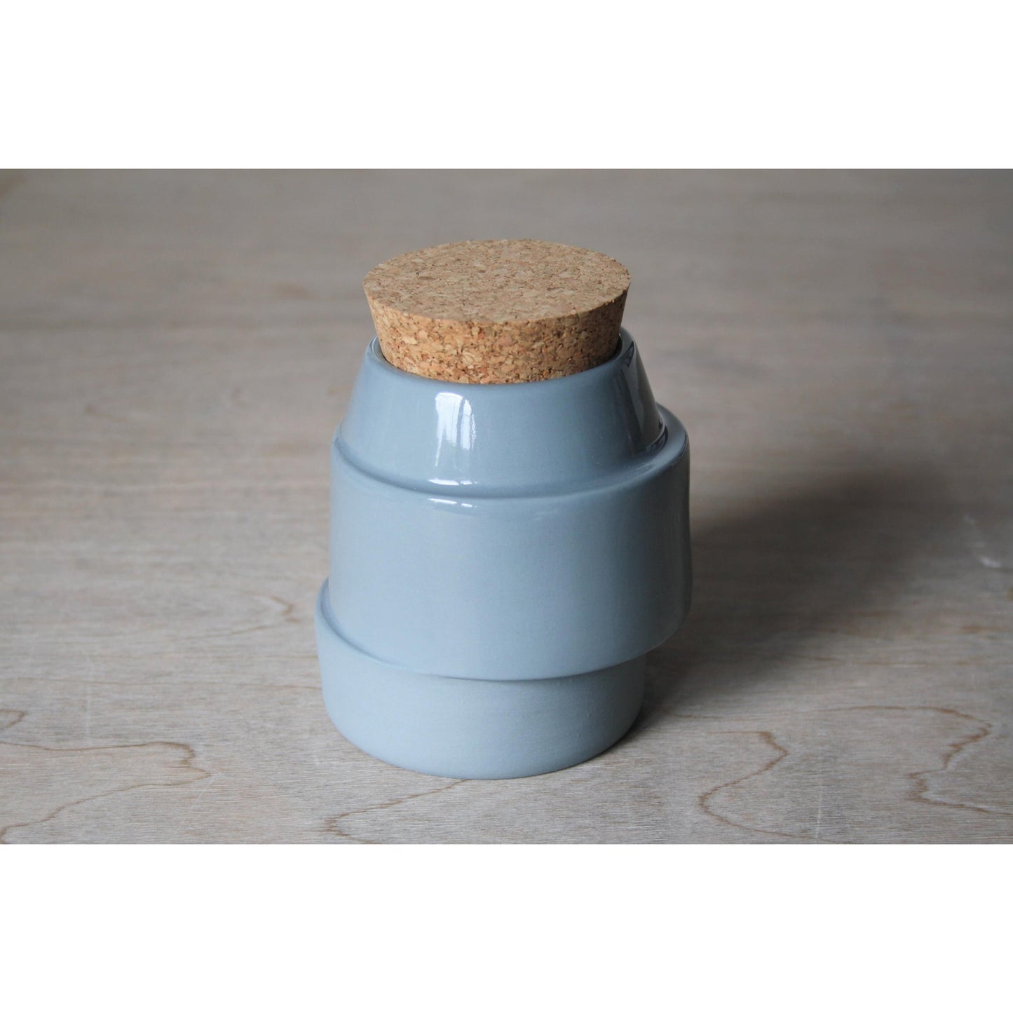 Small Off-Centre Corked Container in Blue Grey