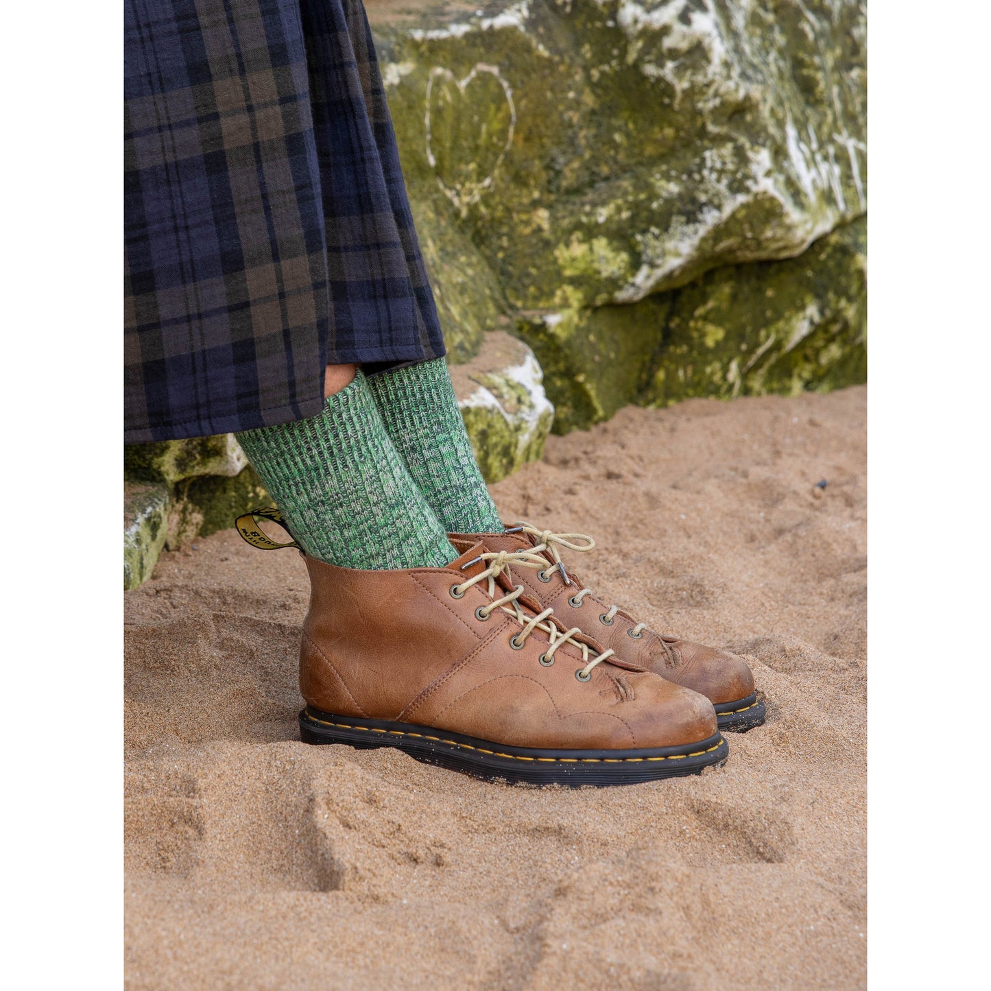 Chunky Wool Boot Socks Marbled Green