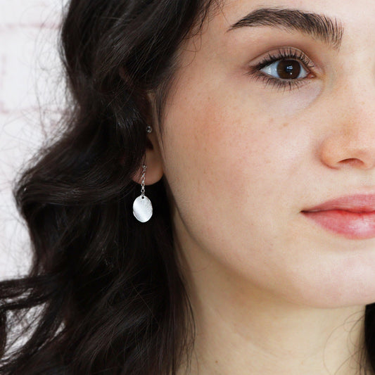 Medium Curled Petal Silver on Chain Stud Earrings
