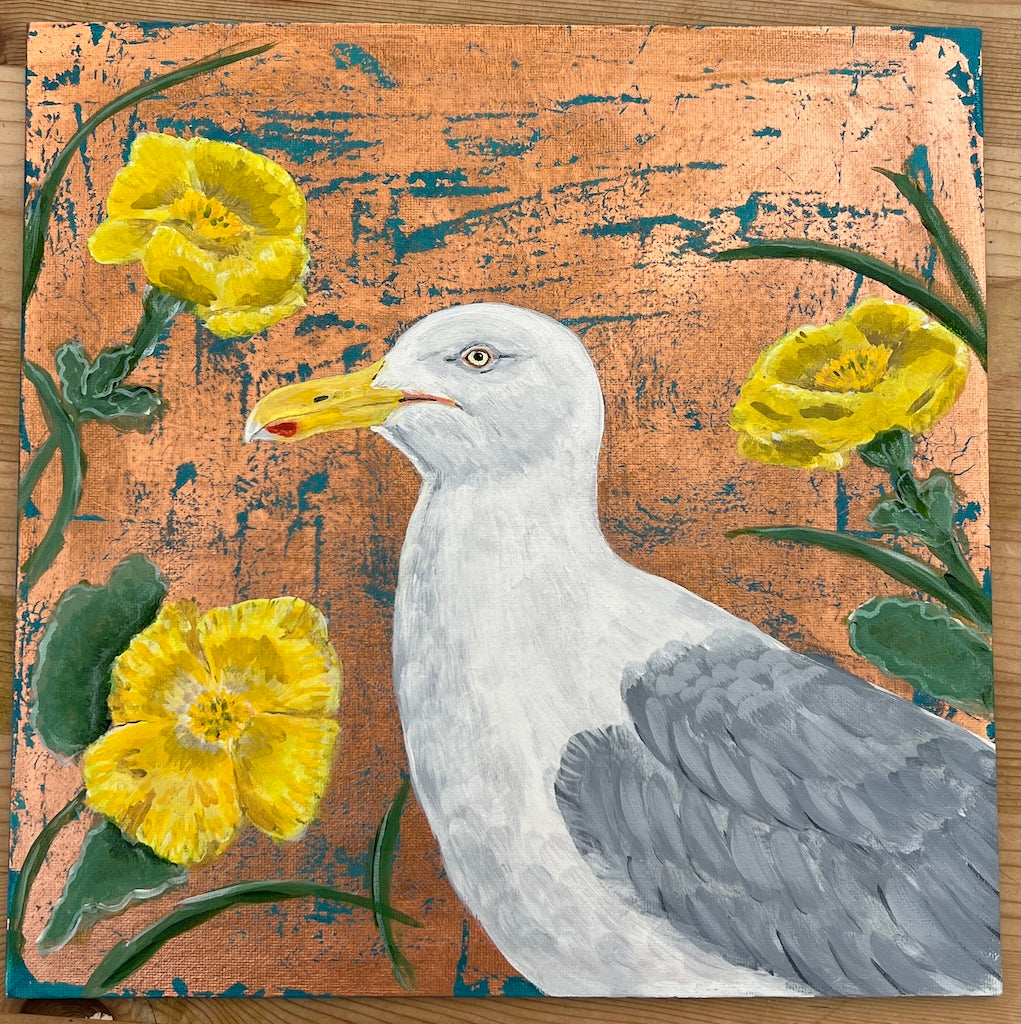 Herring Gull and Yellow Horned Poppies
