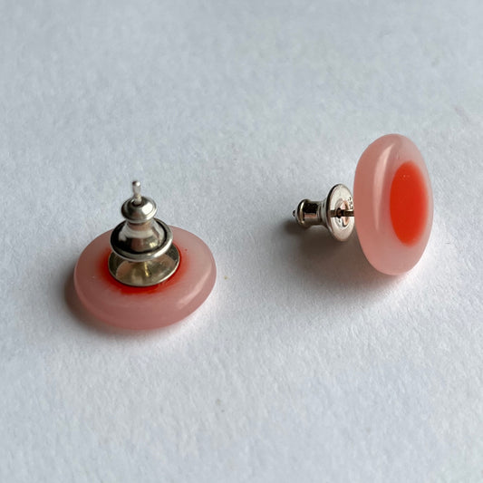 Oval Resin Studs in Neon Red and Pale Pink