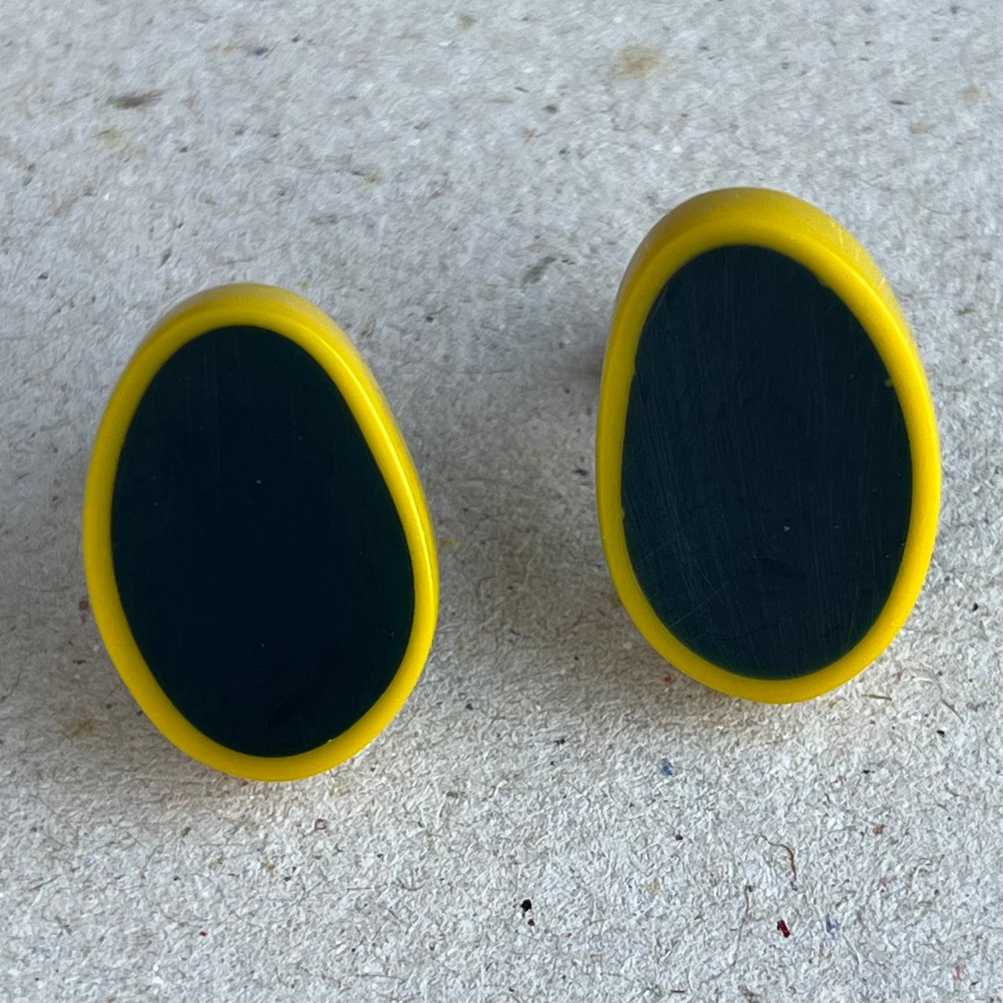 Large Oval Resin Studs in Dark Green and Yellow
