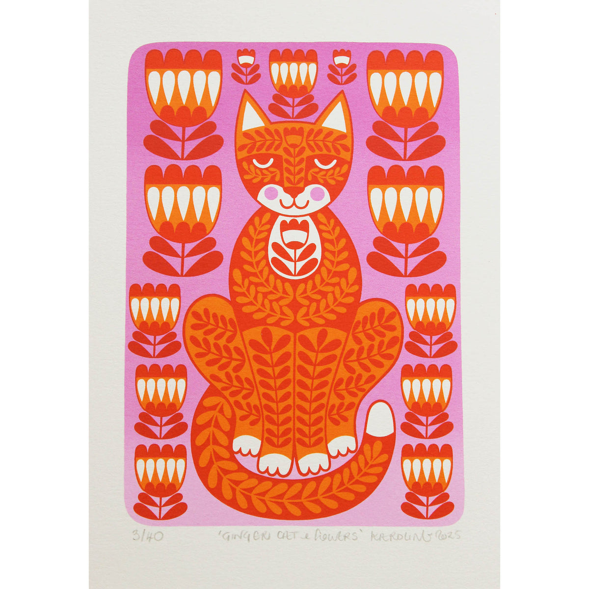 Ginger Cat and Flowers