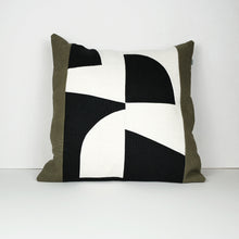 Load image into Gallery viewer, Graphic Patchwork Cushion in Black, White and Brown