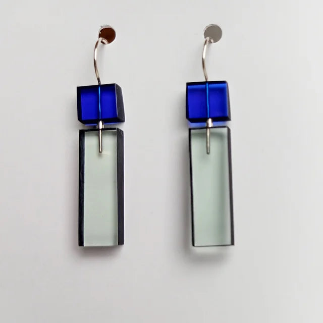 Construction Long Acrylic Earrings in Blue + Aqua