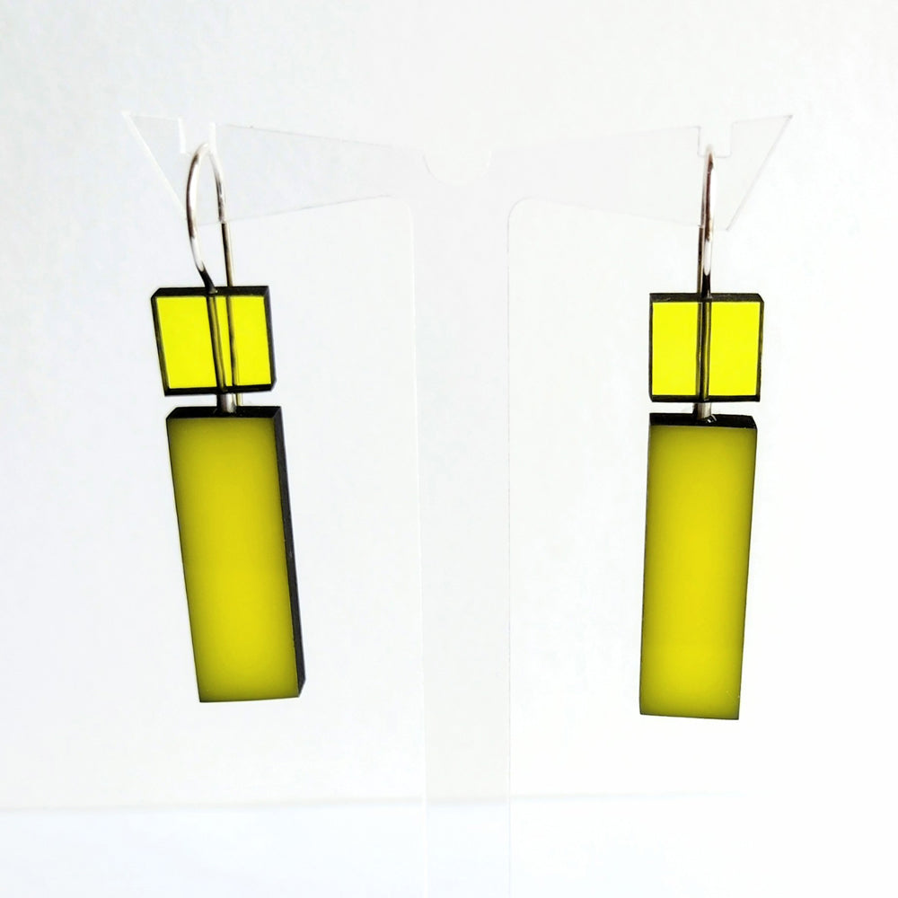Construction Long Acrylic Earrings in Yellow + Yellow