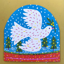 Load image into Gallery viewer, White Bird Large Snowglobe Greeting Card