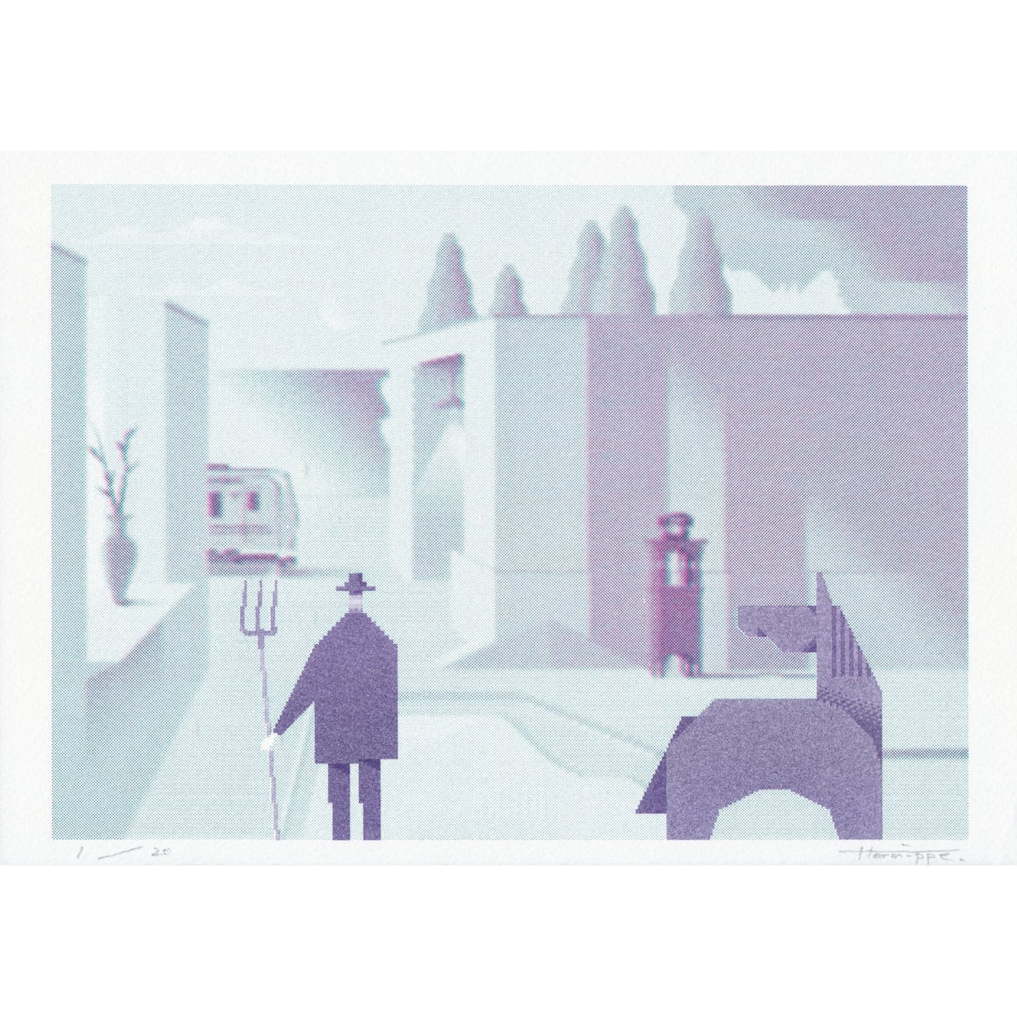 農夫が見ていた元屋敷 (a farmer is looking at a deserted mansion) Print