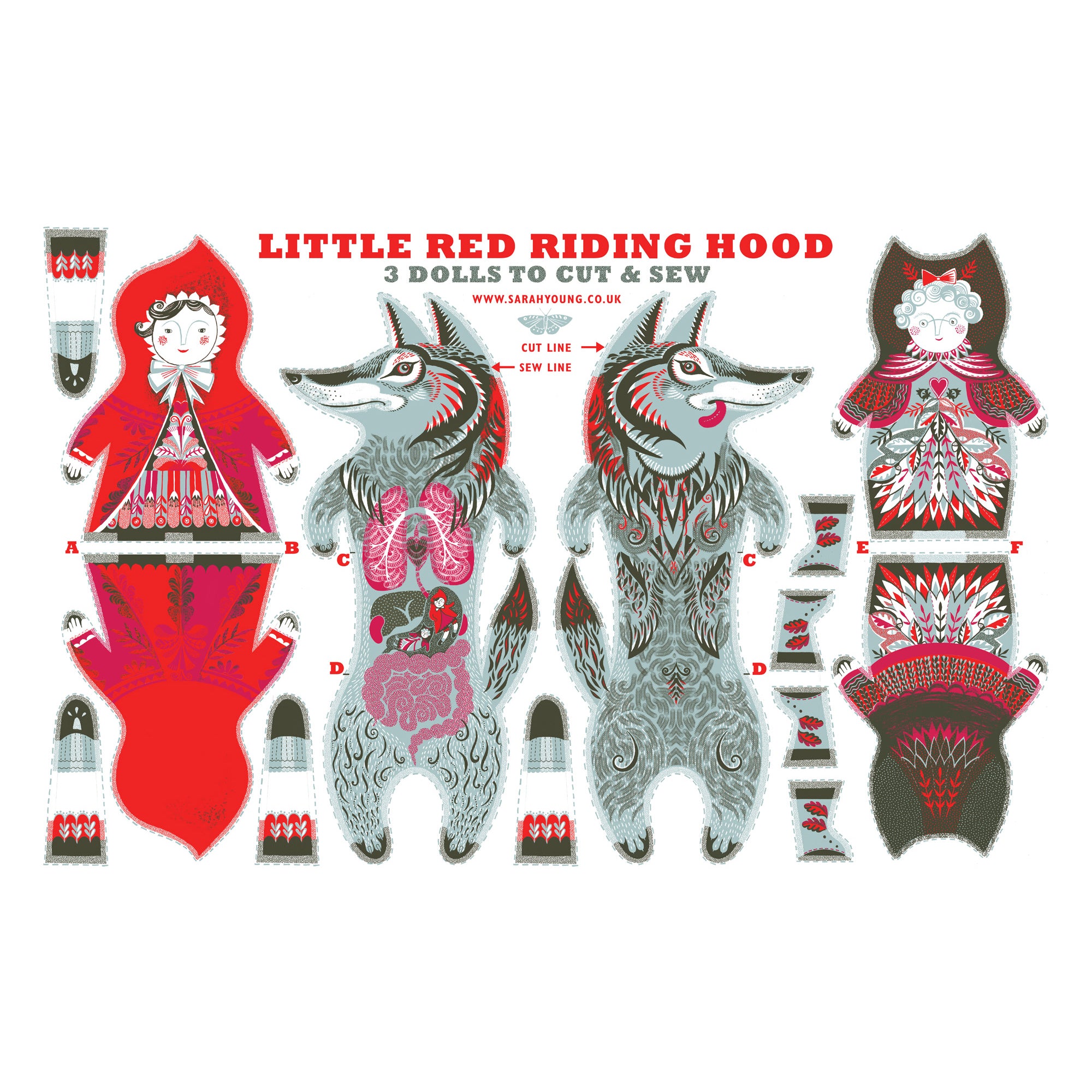 Little Red Riding Hood Tea Towel / Cut and Sew Kit - A silkscreen design