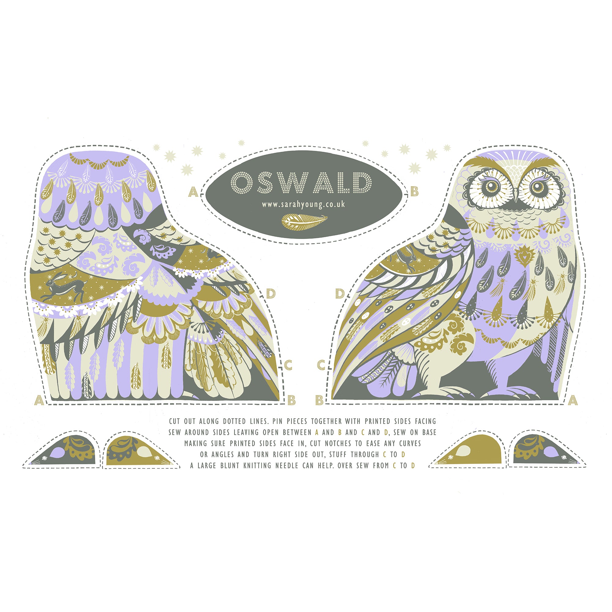 Oswald the Owl Tea Towel / Cut and Sew Kit - A silkscreen design