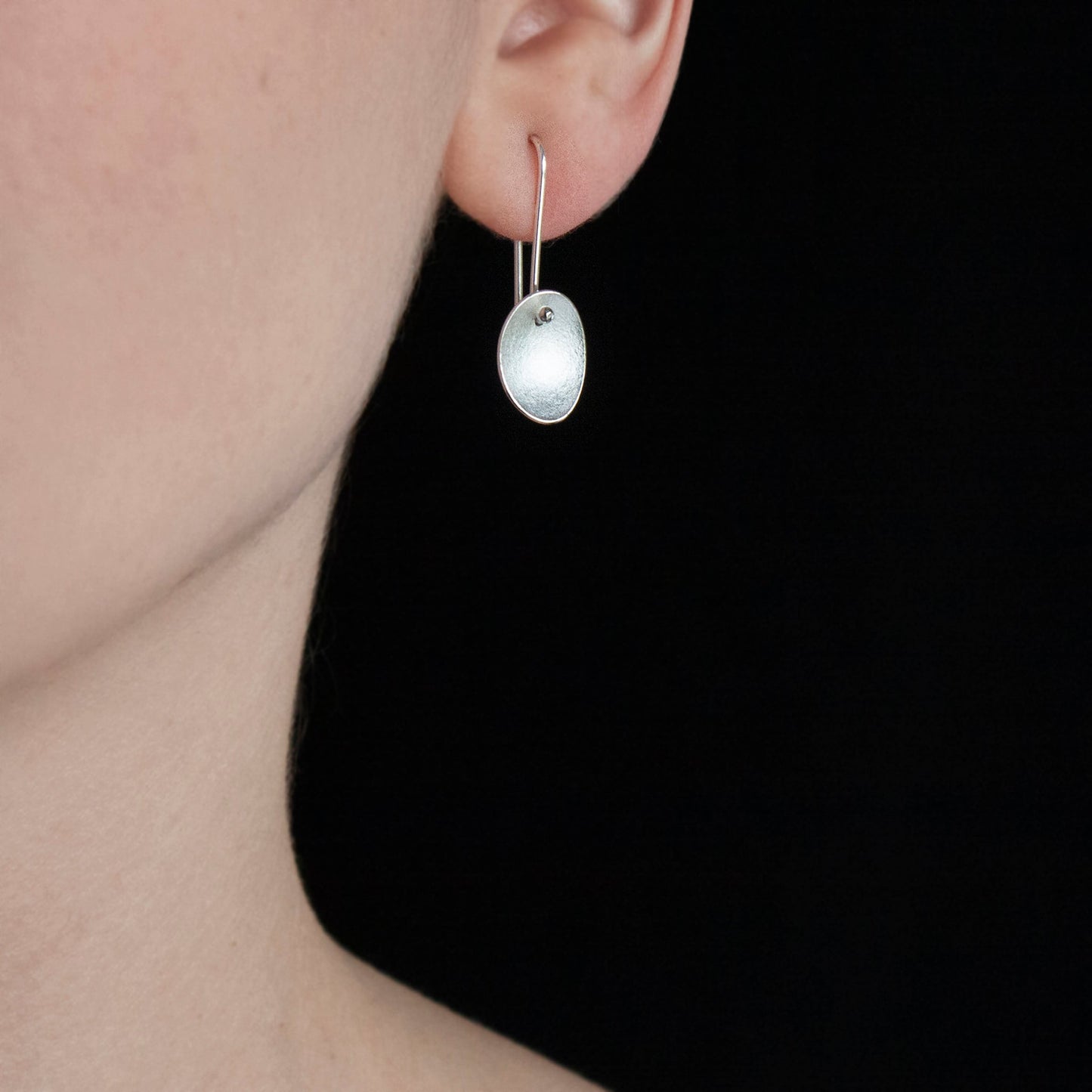 Large Petals Silver Long Wire Earrings
