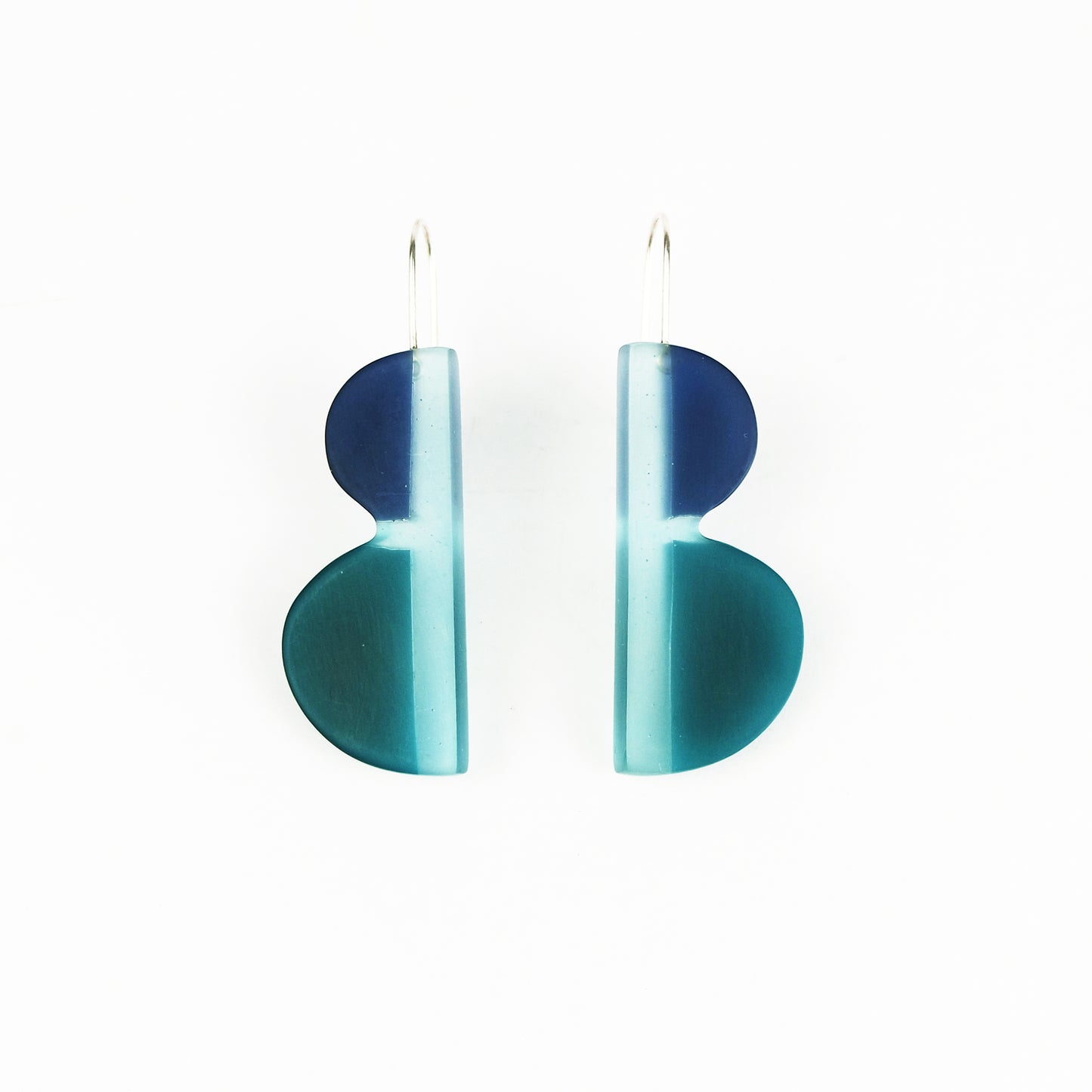 B-Shape Resin Earrings in Teal and Blue