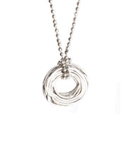 Load image into Gallery viewer, by Yuki Assiter  Pond Ripple inspired disc and a diamond cut ball chain necklace. Available in sterling silver and yellow gold.  Disk: approx.18mm diameter x 2.5mm height Chain: 1.2mm thickness, approx. 460mm length