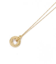 Load image into Gallery viewer, by Yuki Assiter  Pond Ripple inspired disc and a diamond cut ball chain necklace. Available in sterling silver and yellow gold.  Disk: approx.18mm diameter x 2.5mm height Chain: 1.2mm thickness, approx. 460mm length