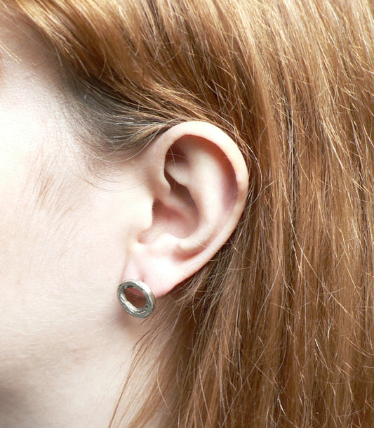 Pond Ripple Disc Stud Earrings in Silver