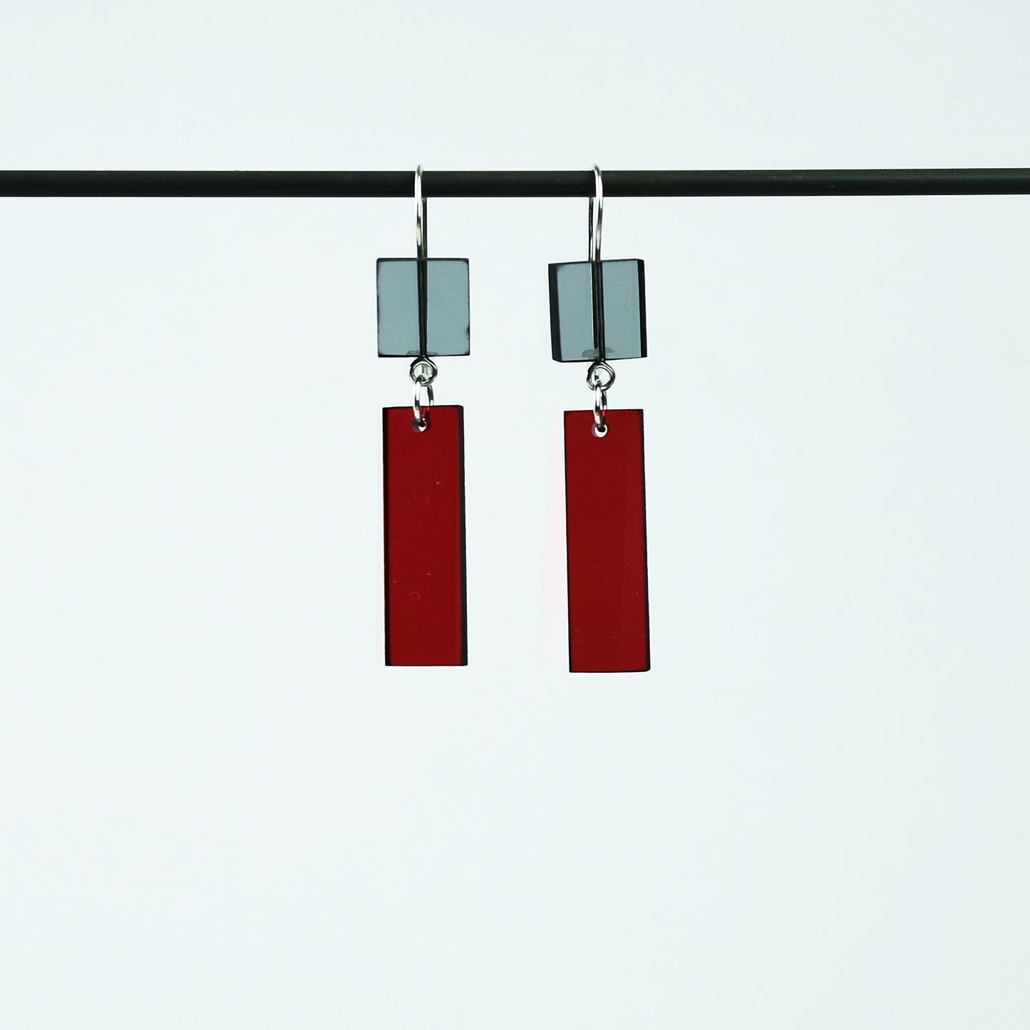 Architect Acrylic Earrings in Grey + Red