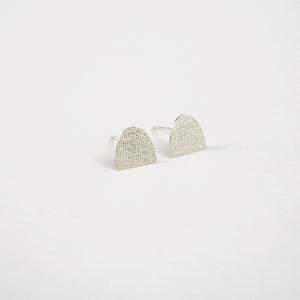 Textured Silver Half Oval Studs Small