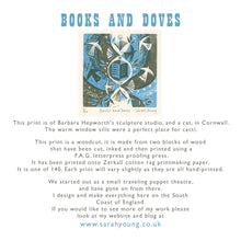 Load image into Gallery viewer, Books and Doves - Woodcut Print