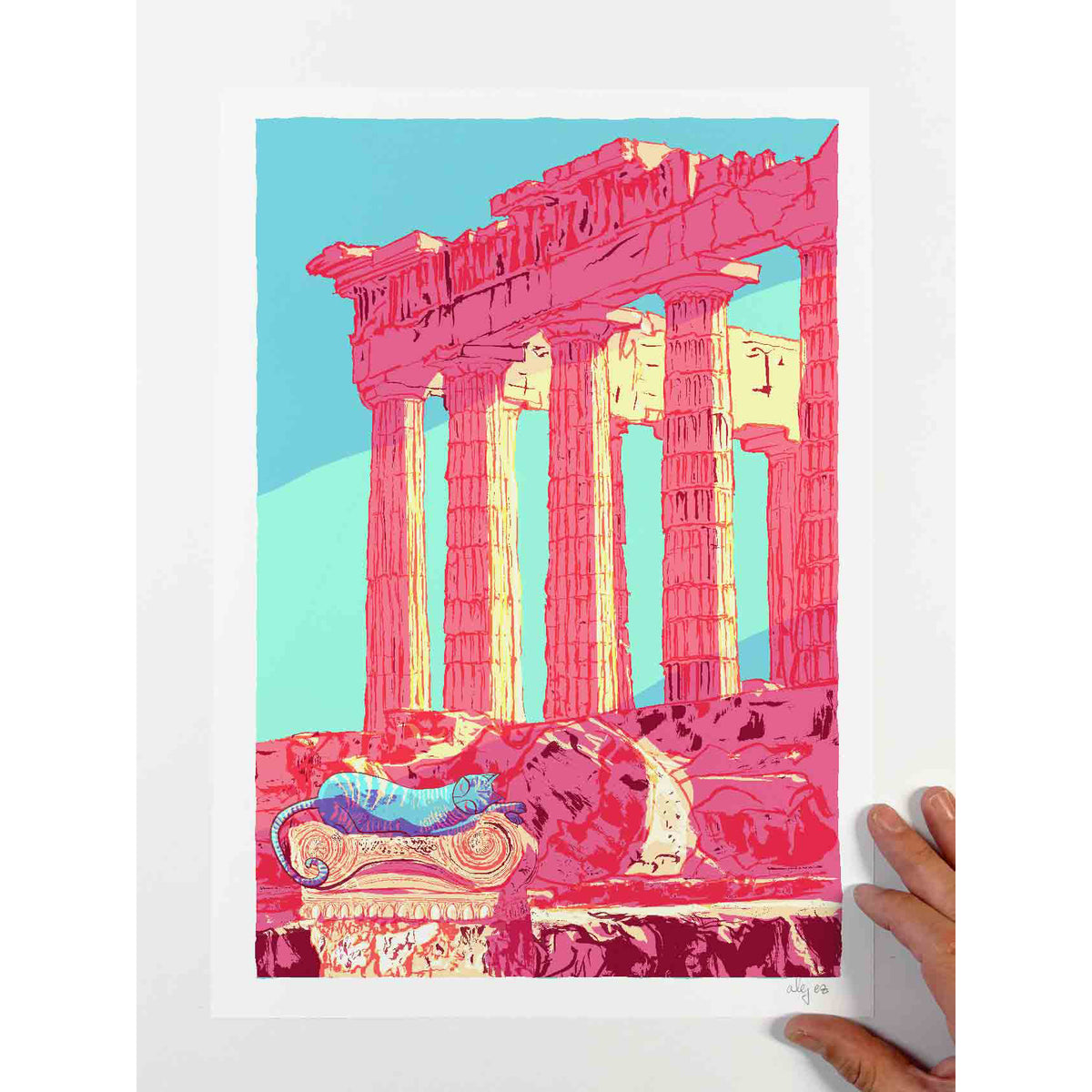 The Parthenon the Ionic Capital and the Blue Cat in Athen