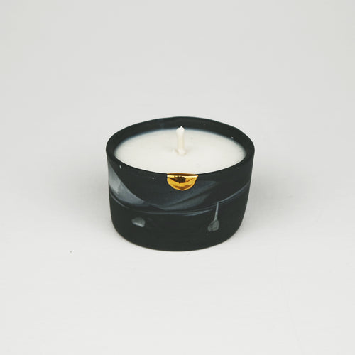 Porcelain Black Marble Tealight with Refill