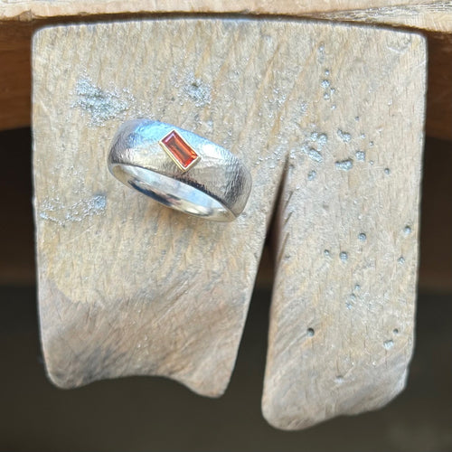 Textured Ring in Silver with Orange Sapphire
