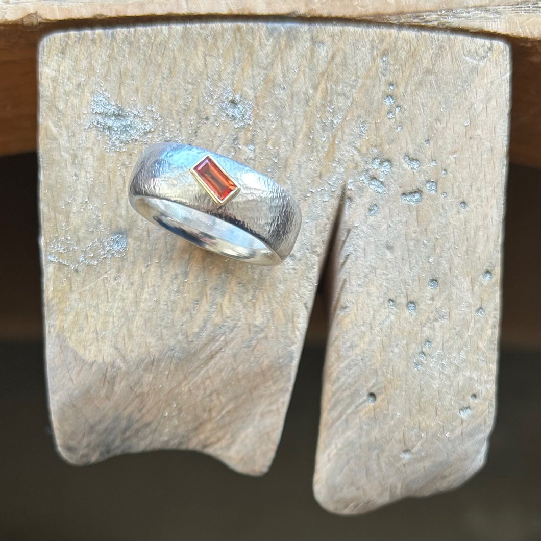 Textured Ring in Silver with Orange Sapphire