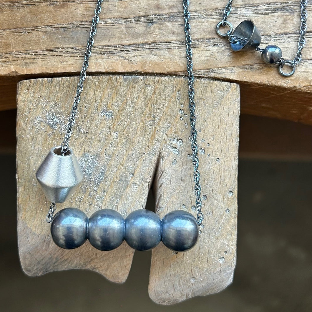 Oxidised Silver Necklace with Two Beads