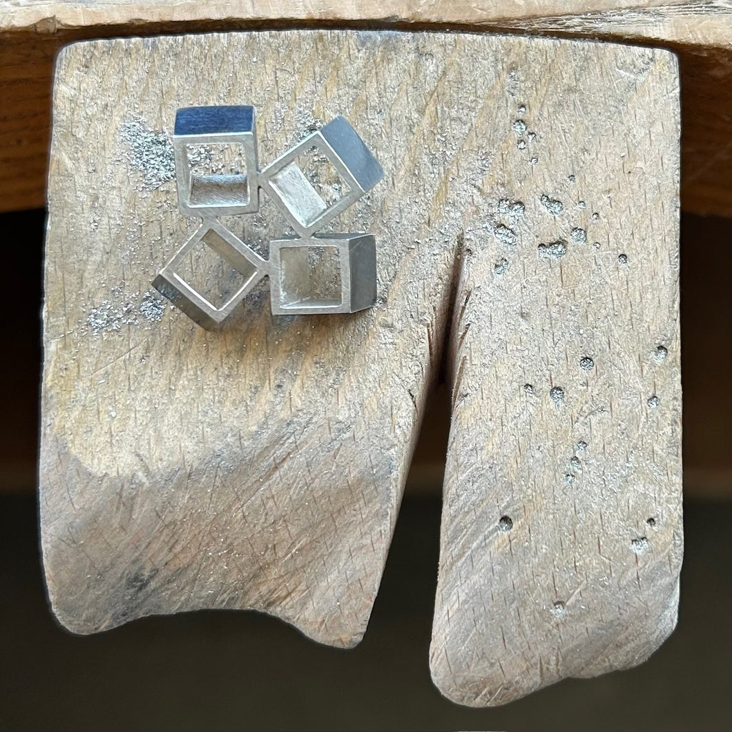 Oxidised Silver Four Square Brooch