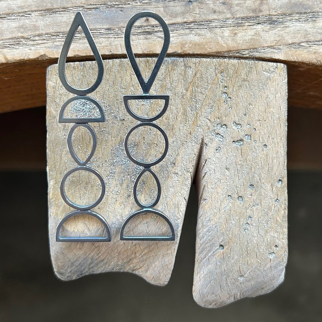 Long Oxidised Silver Totem Earrings