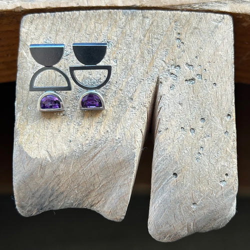 Oxidised Silver Earrings with Amethyst Stone