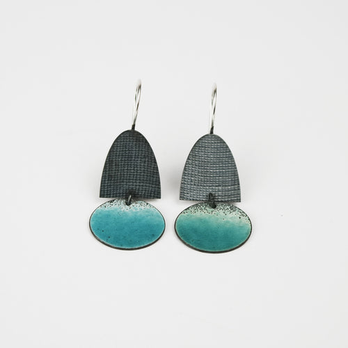 Deep Turquoise and Oxidised Silver Half Oval Hook Earrings