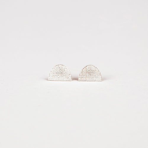 Textured Silver Half Oval Studs Large
