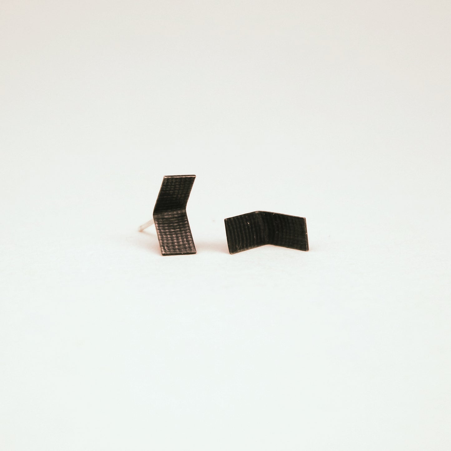 Folded Rectangle Studs in Textured Oxidised Silver