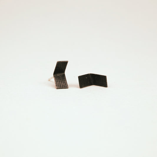 Folded Rectangle Studs in Textured Oxidised Silver