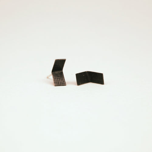 Textured Oxidised Silver Folded Rectangle Studs
