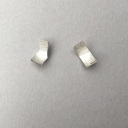 Textured Silver Folded Rectangle Studs
