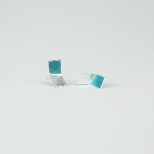 Deep Turquoise Folded Rectangle Studs