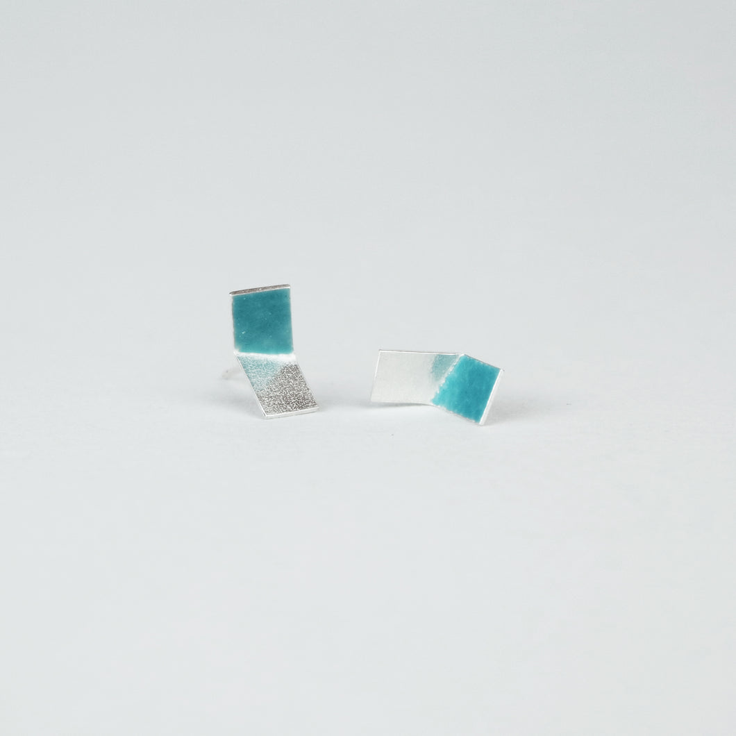 Deep Turquoise Folded Rectangle Studs