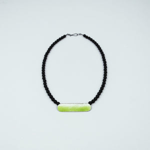 Yellow Green Landscape on Onyx Bead Necklace