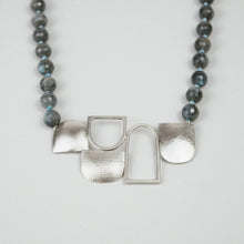 Load image into Gallery viewer, Five Textured Shapes on Round Labradorite Bead Necklace