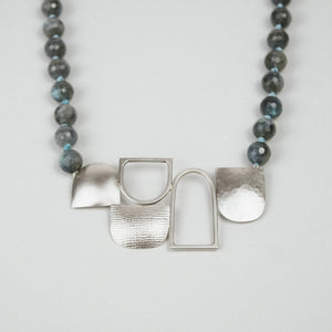 Five Textured Shapes on Round Labradorite Bead Necklace