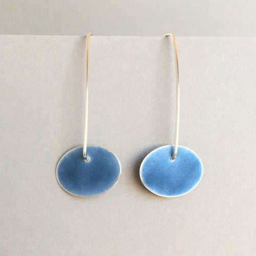 Blue Grey Oval Dangle Earrings