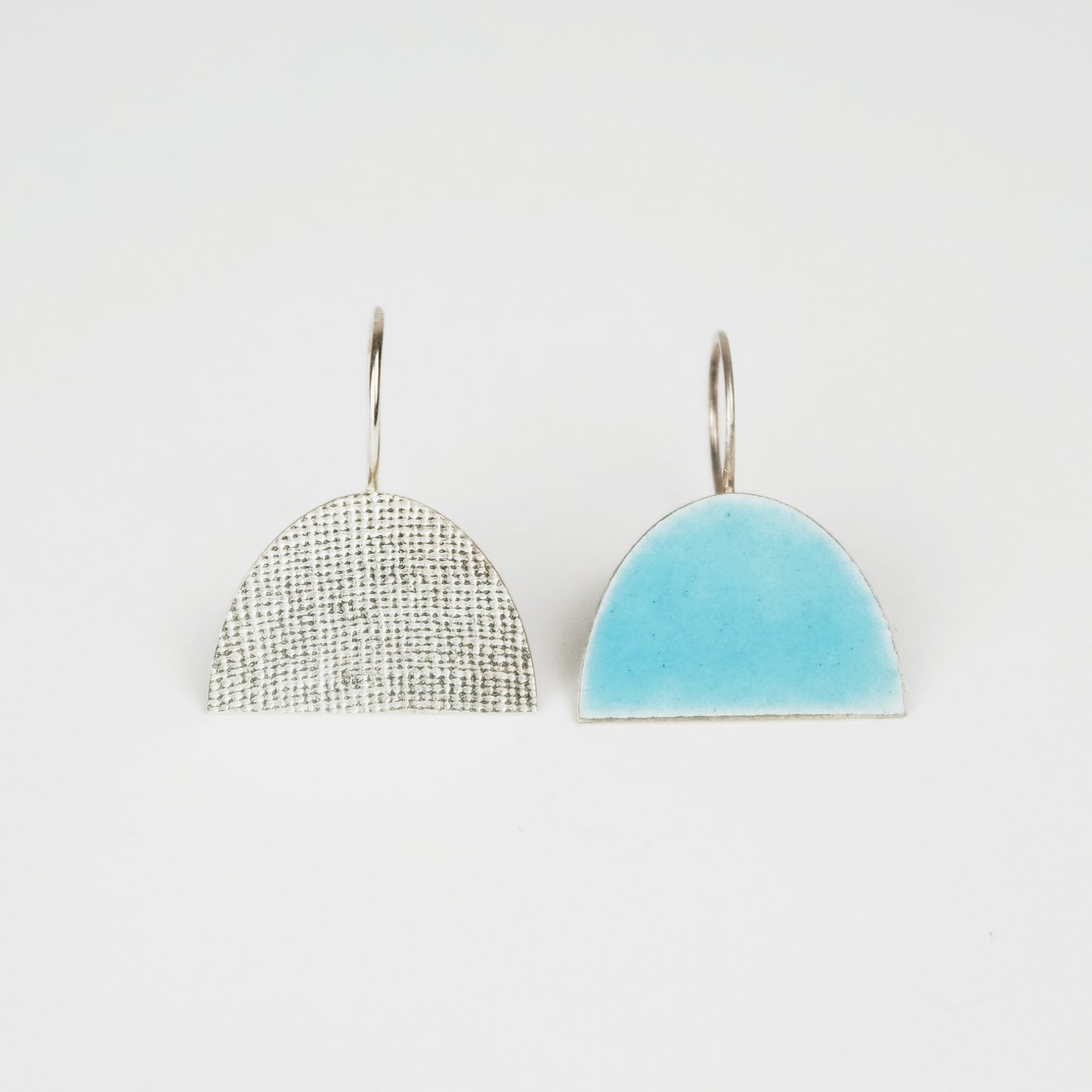 Half Oval Earrings in Light Turquoise / Textured Silver