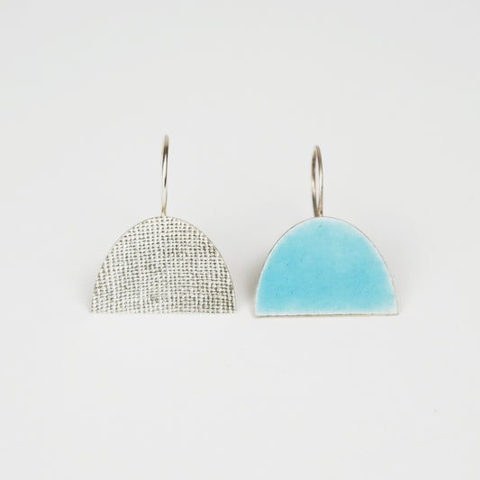 Half Oval Earrings in Light Turquoise / Textured Silver