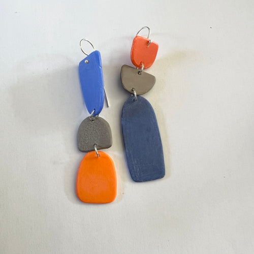 Beach Dangle Earrings in Orange and Blue