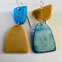 Load image into Gallery viewer, Beach Dangle Earrings in Blue and Ochre