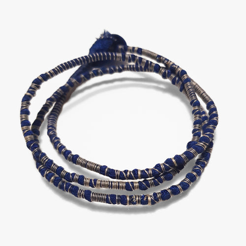 Deep Blue and Grey Triple Wrap Bracelet